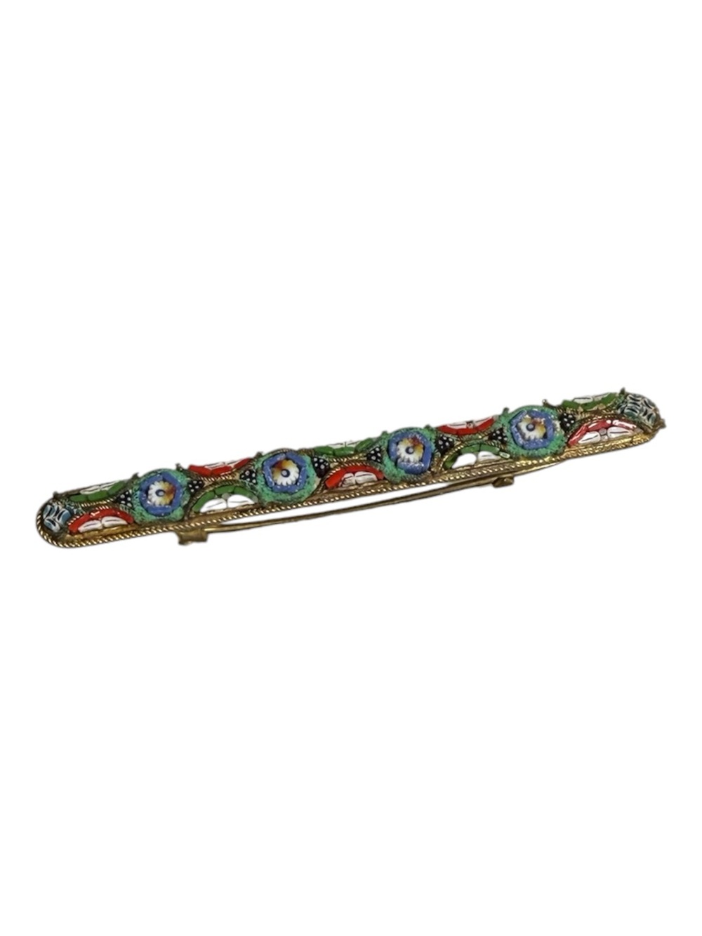 Vintage 1900s-1930s Italian Micro Mosaic Bar Brooch Stamped Made In Italy